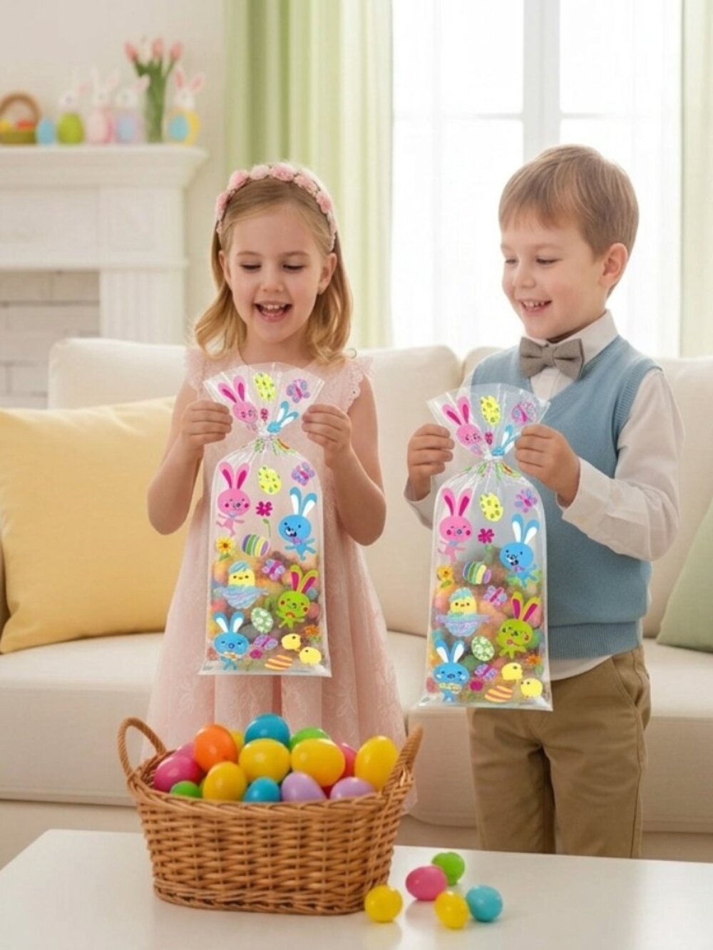 18ct Easter Character Cello Bags - Bunny, Chick & Egg Party Favor Bags